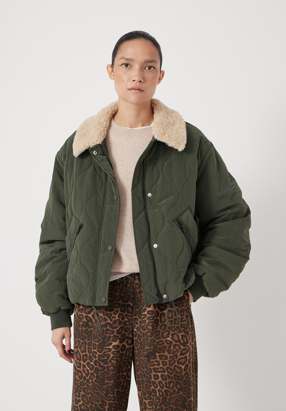 Teddy Collar Quilted Bomber