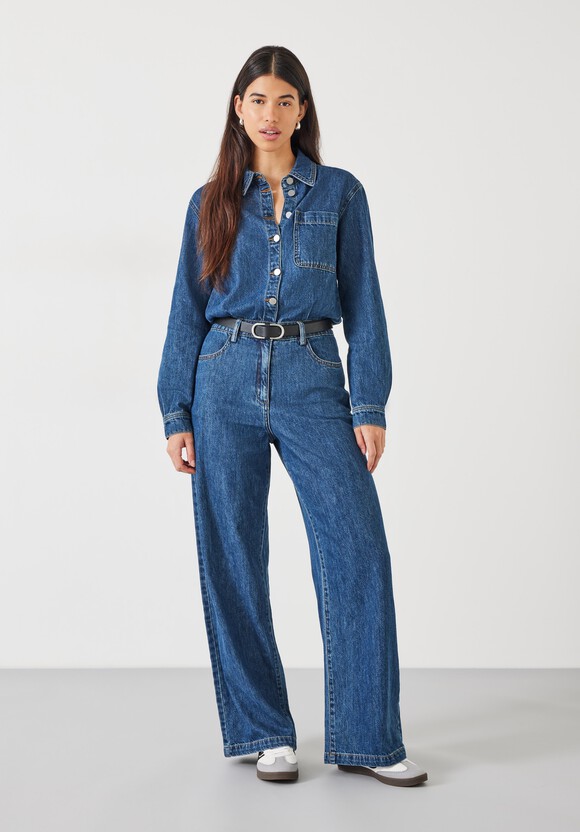 Evelyn Denim Relaxed Jumpsuit, Mid Authentic Wash
