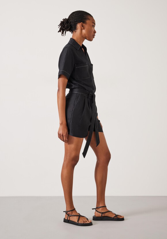 Fran Contrast Stitch Linen Playsuit