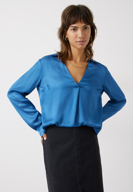Nadia V-Neck Satin  Blouse