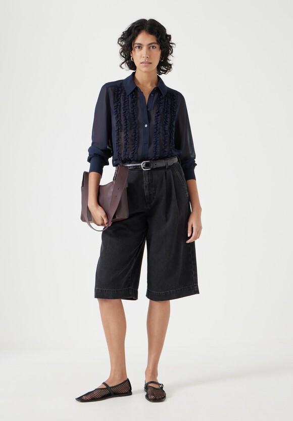 Long Sleeve Ruffle Sheer Shirt