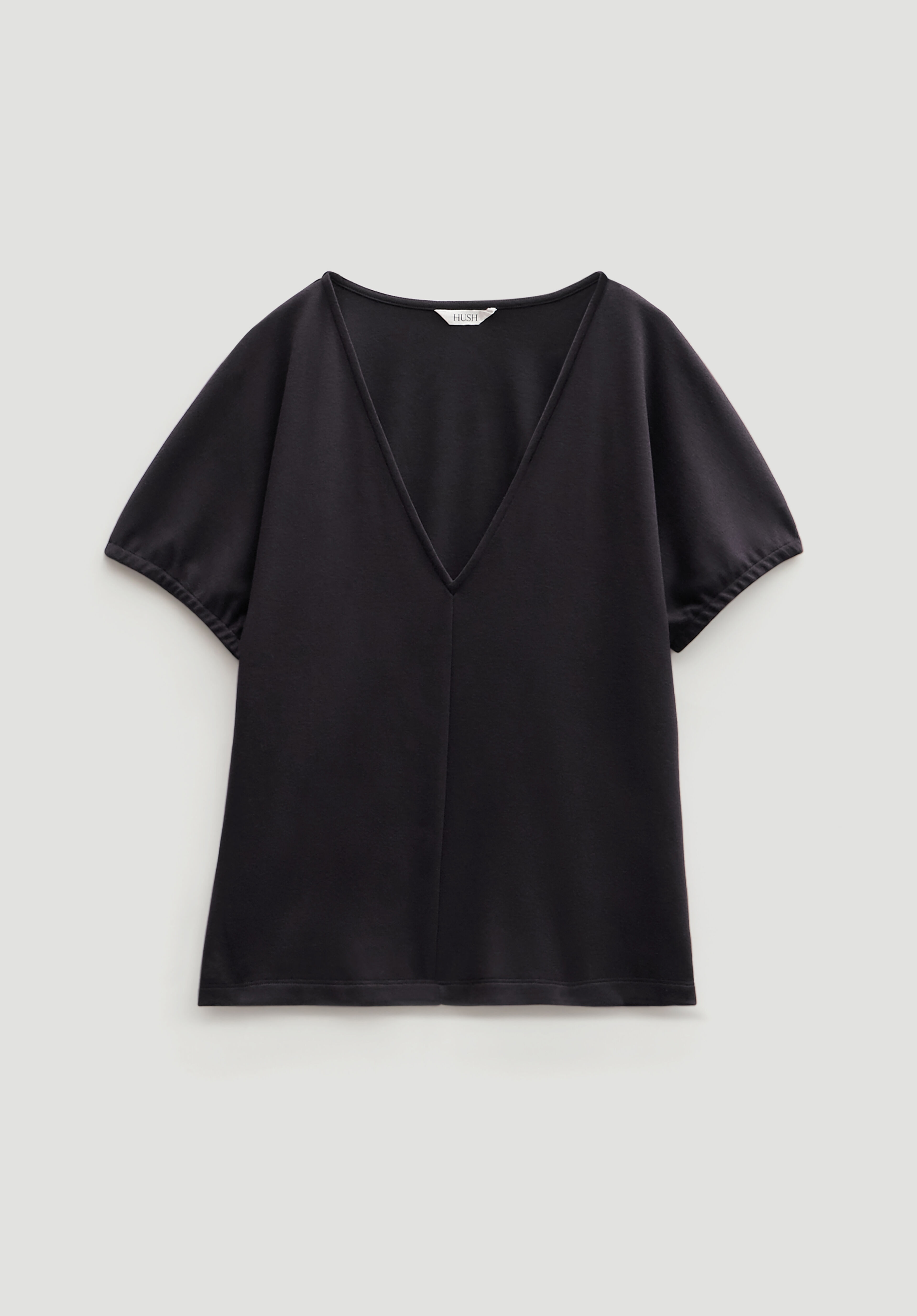 wym_7711 V Neck Seam Detail Top | Black | hush