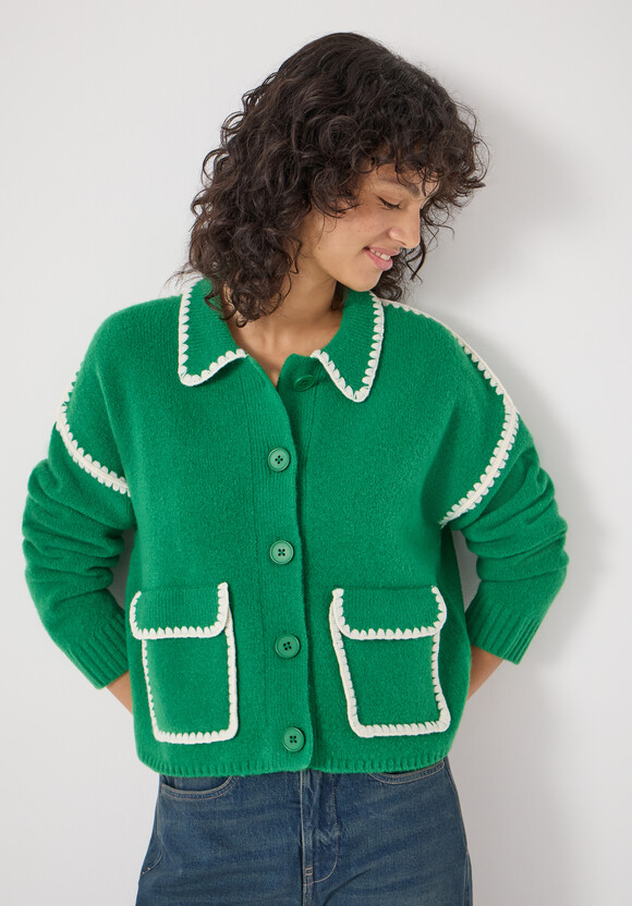 Wool Blend Whipstitch Trim Shirt Jacket