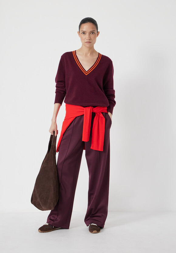 Merino Wool V Neck Stripe Jumper