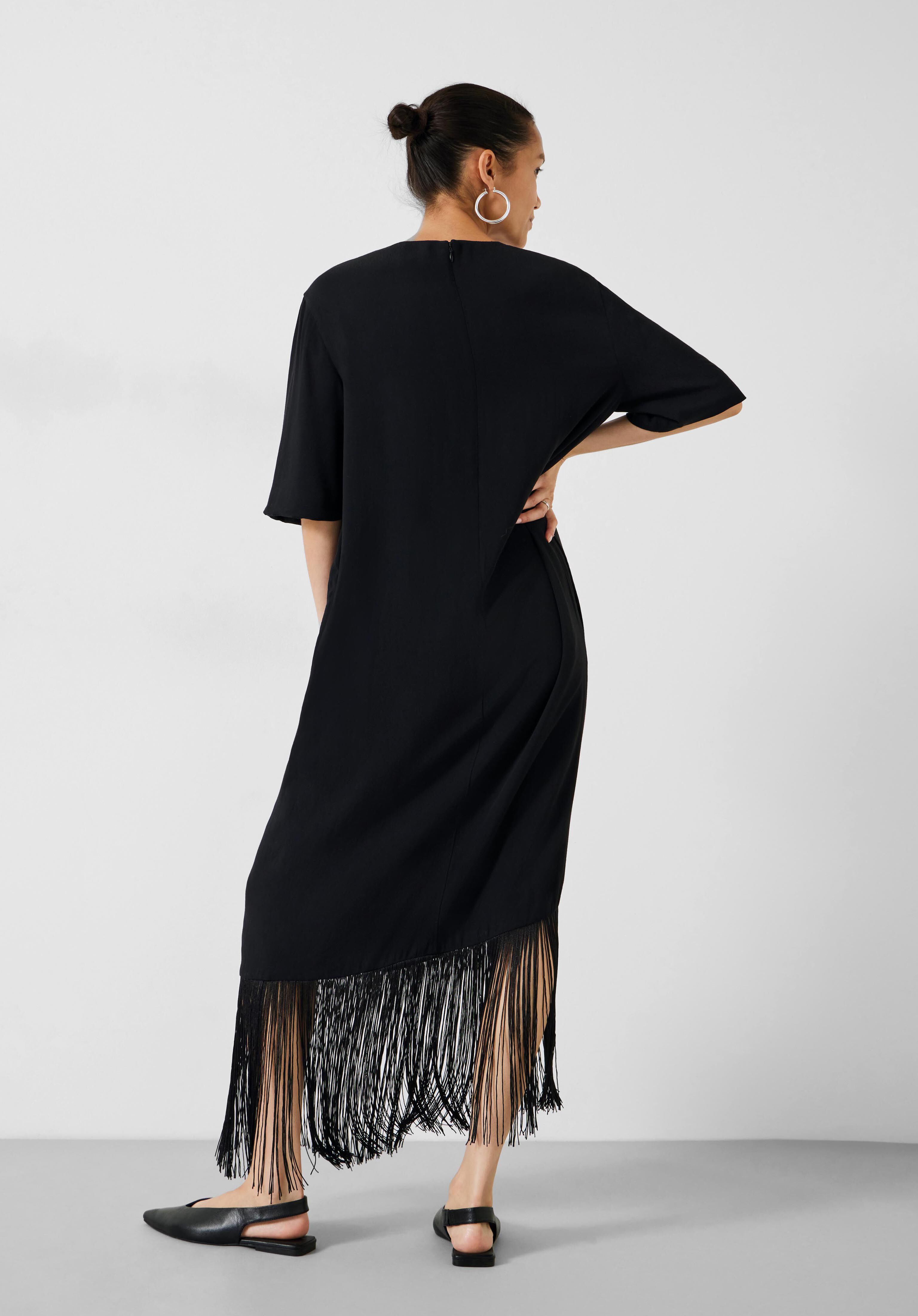 Black fringe midi dress online