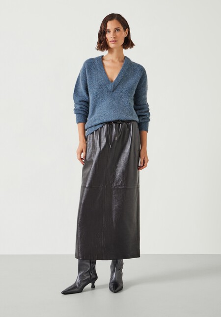 Crocodile Embossed Leather Midi Skirt