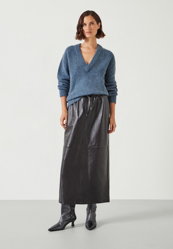 Crocodile Embossed Leather Midi Skirt