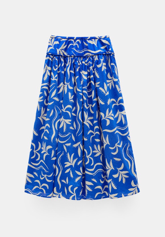 Printed Midi Gathered Detail Skirt