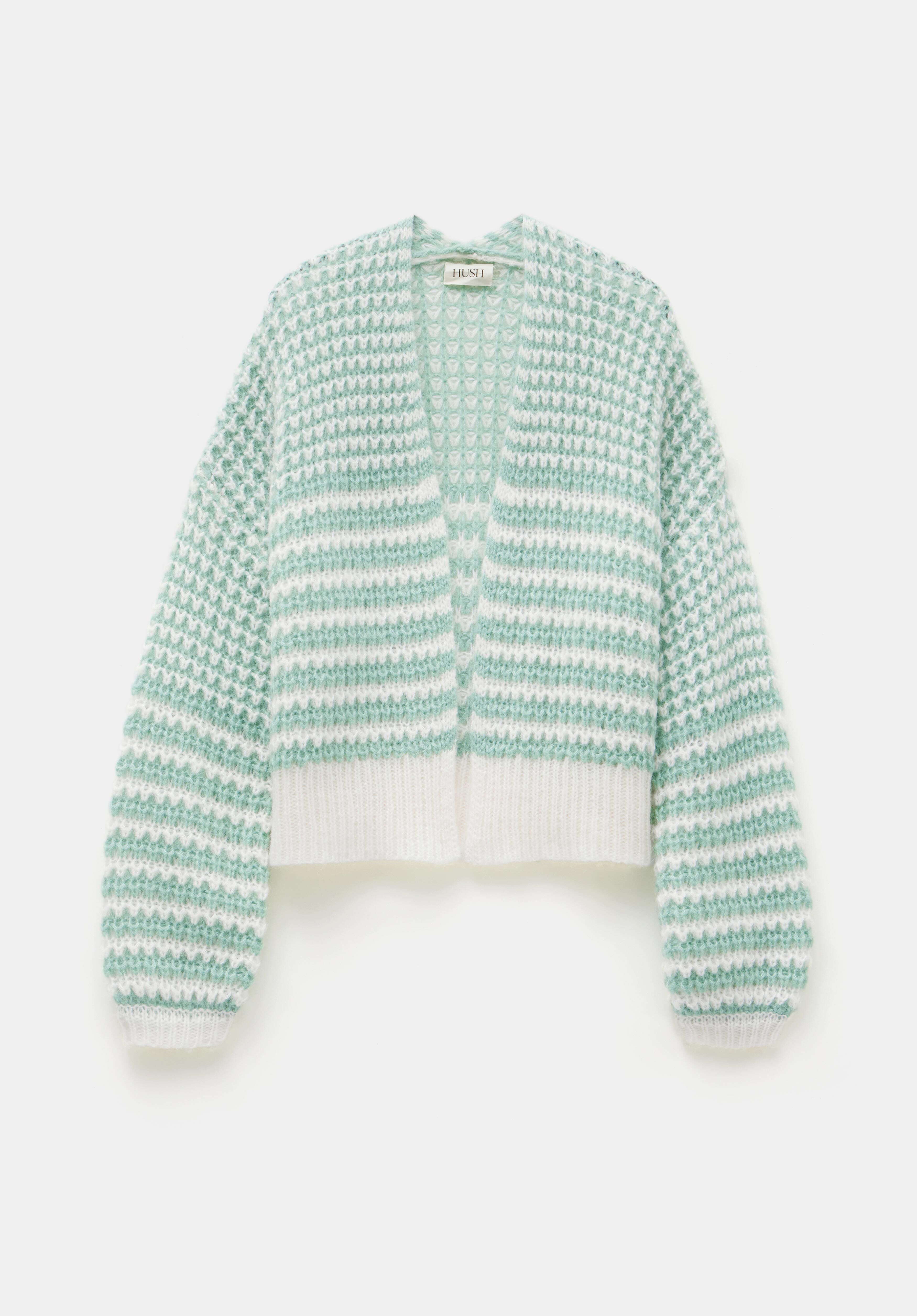 Skye Wool Blend Stripe Cardigan | Ivory & Pale Green Stripe | hush