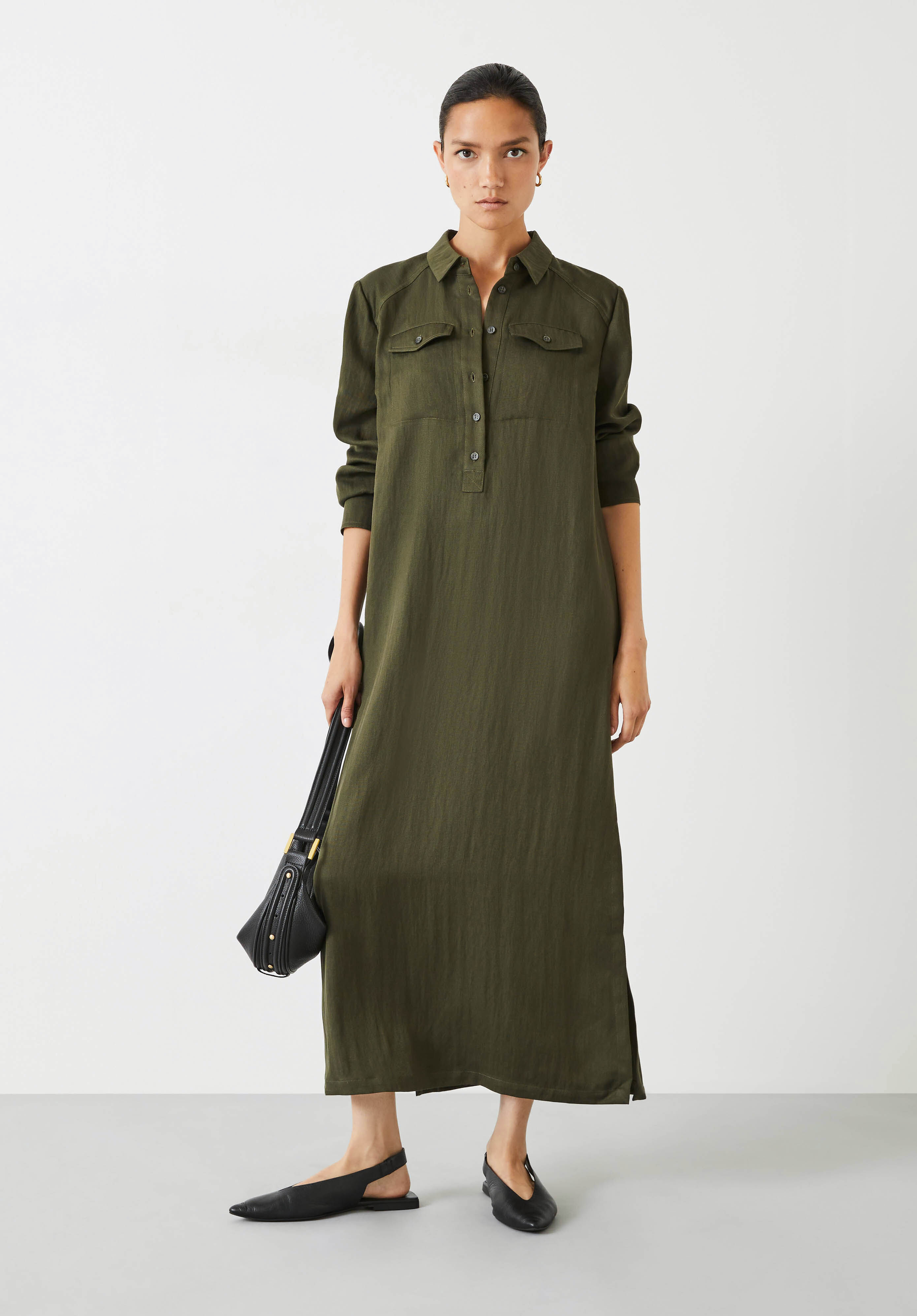 Toria Midi Shirt Dress Forest Green hush