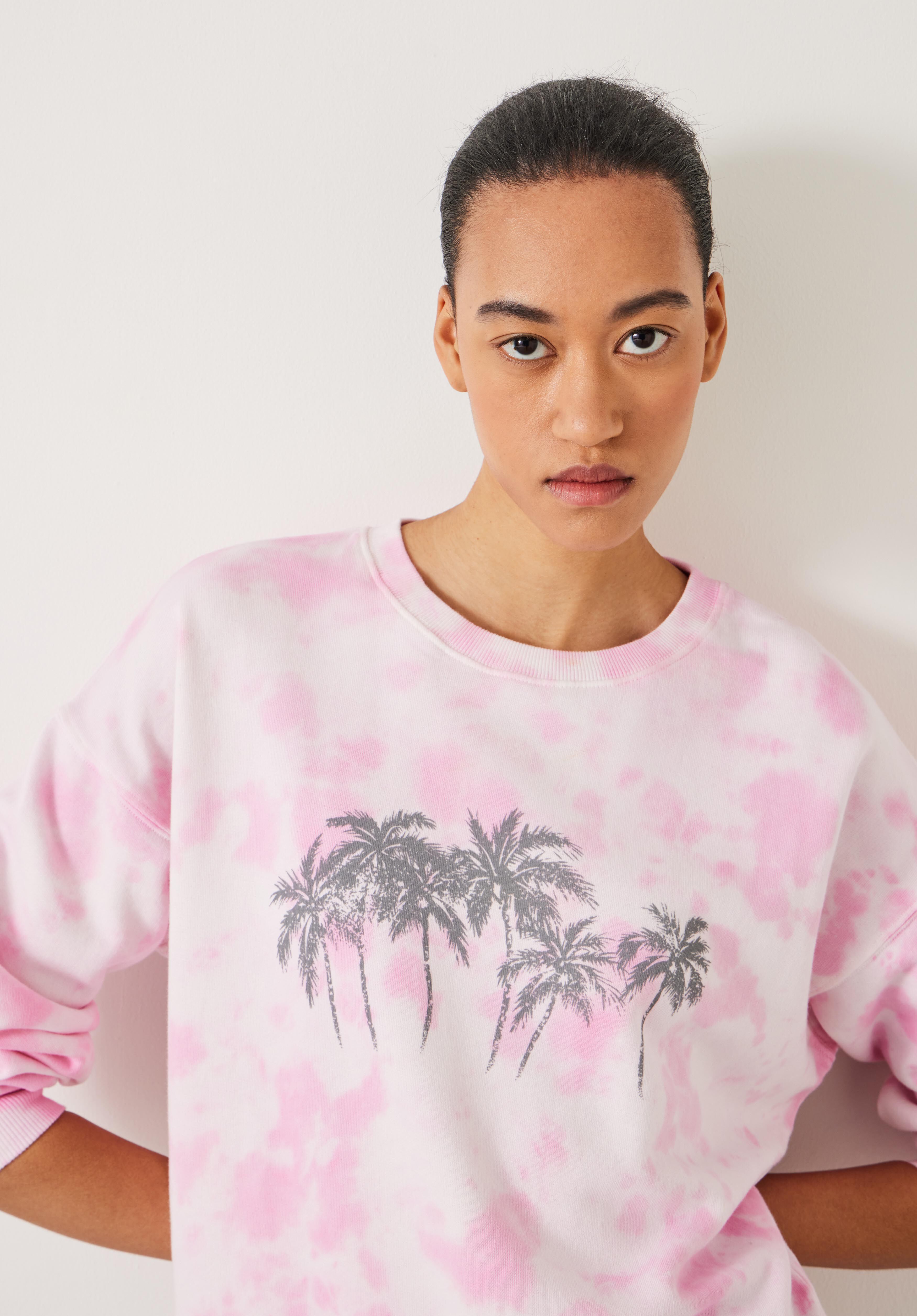 Tie Dye Palms Sweatshirt Ecru Pink Tie Dye hush