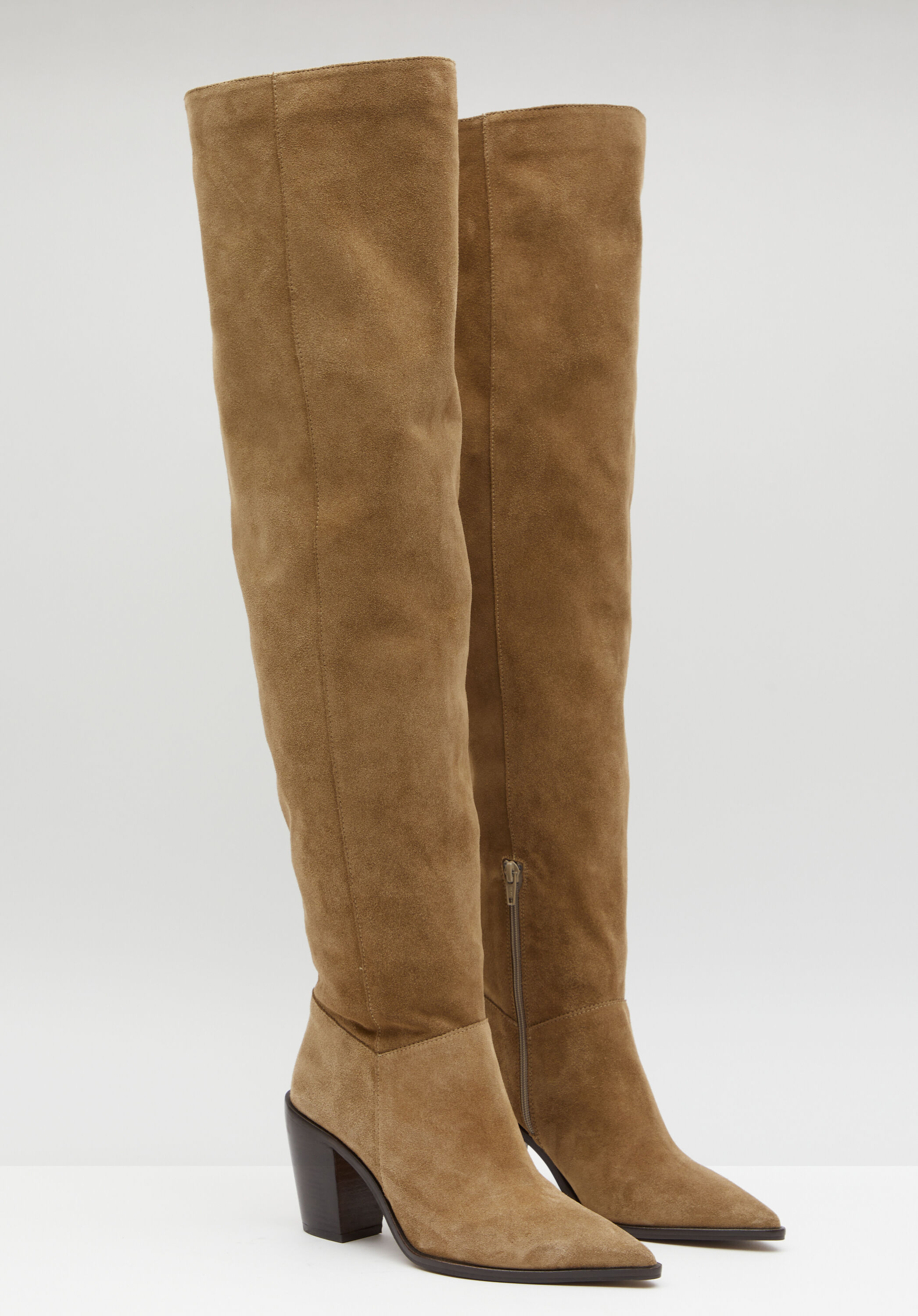 Tan over the knee high heel boots top