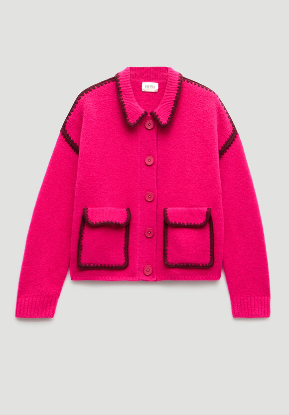 Wool Blend Whipstitch Trim Shirt Jacket