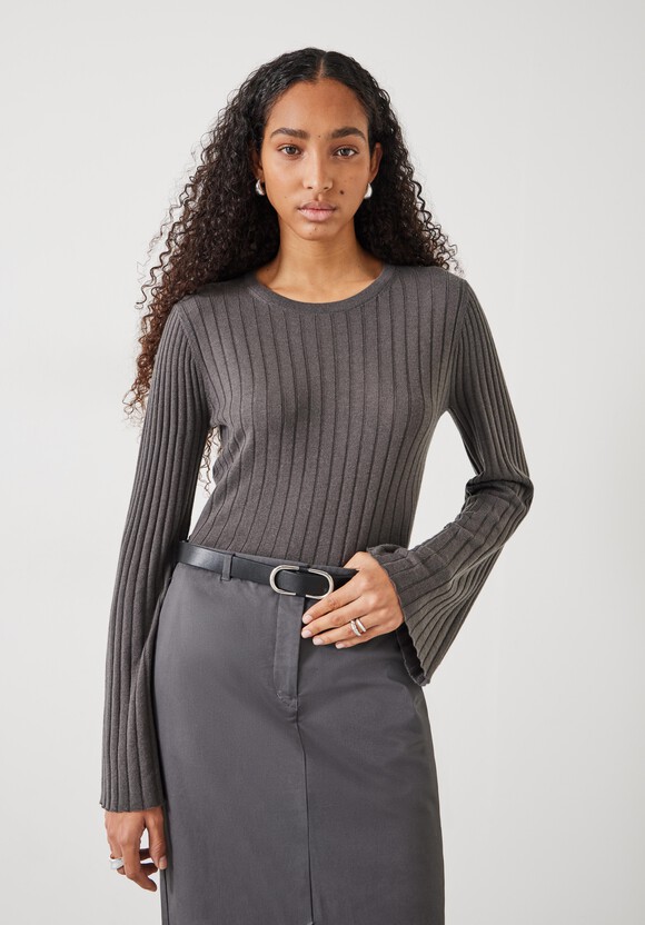 Zelda Fluted Sleeve Rib Wool Blend Jumper