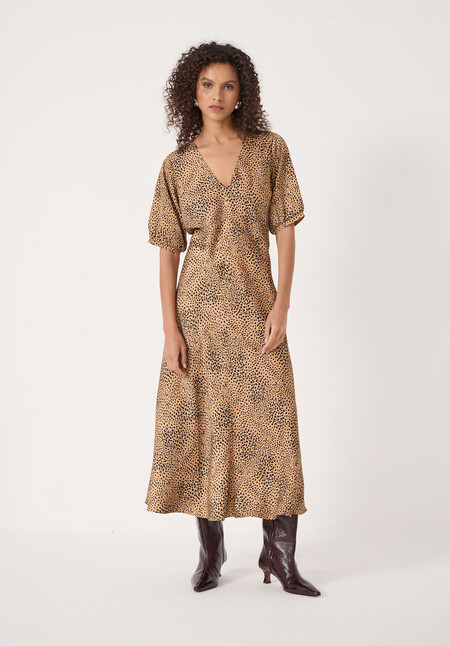 Grace V-Neck Puff Sleeve Satin Dress