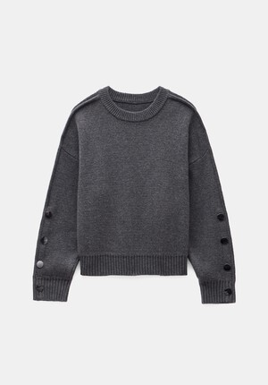 Popper Sleeve Crew Knitted Jumper