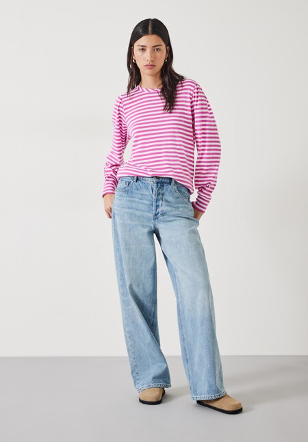 Emily Cotton Striped Puff Sleeve Top