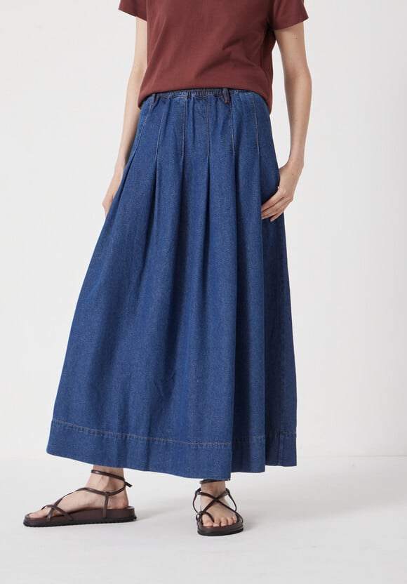 Ivy Pleated Denim Midi Skirt
