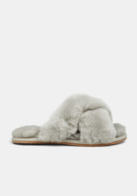 Cross Strap Shearling Slippers