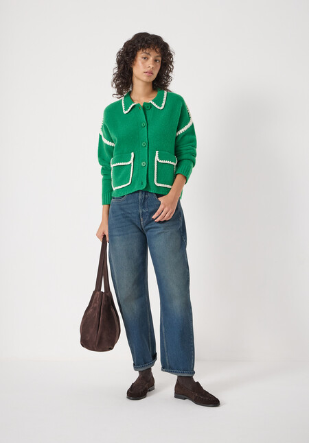 Wool Blend Whipstitch Trim Shirt Jacket