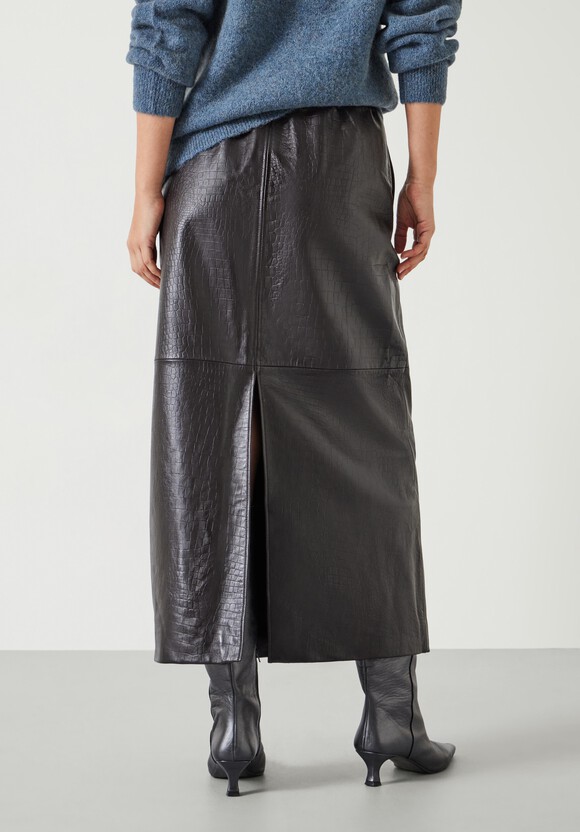 Crocodile Embossed Leather Midi Skirt