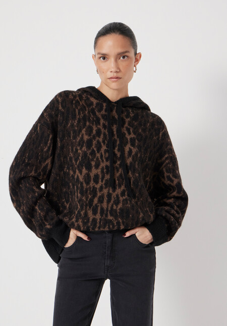 Animal Jacquard Hoodie with Mohair