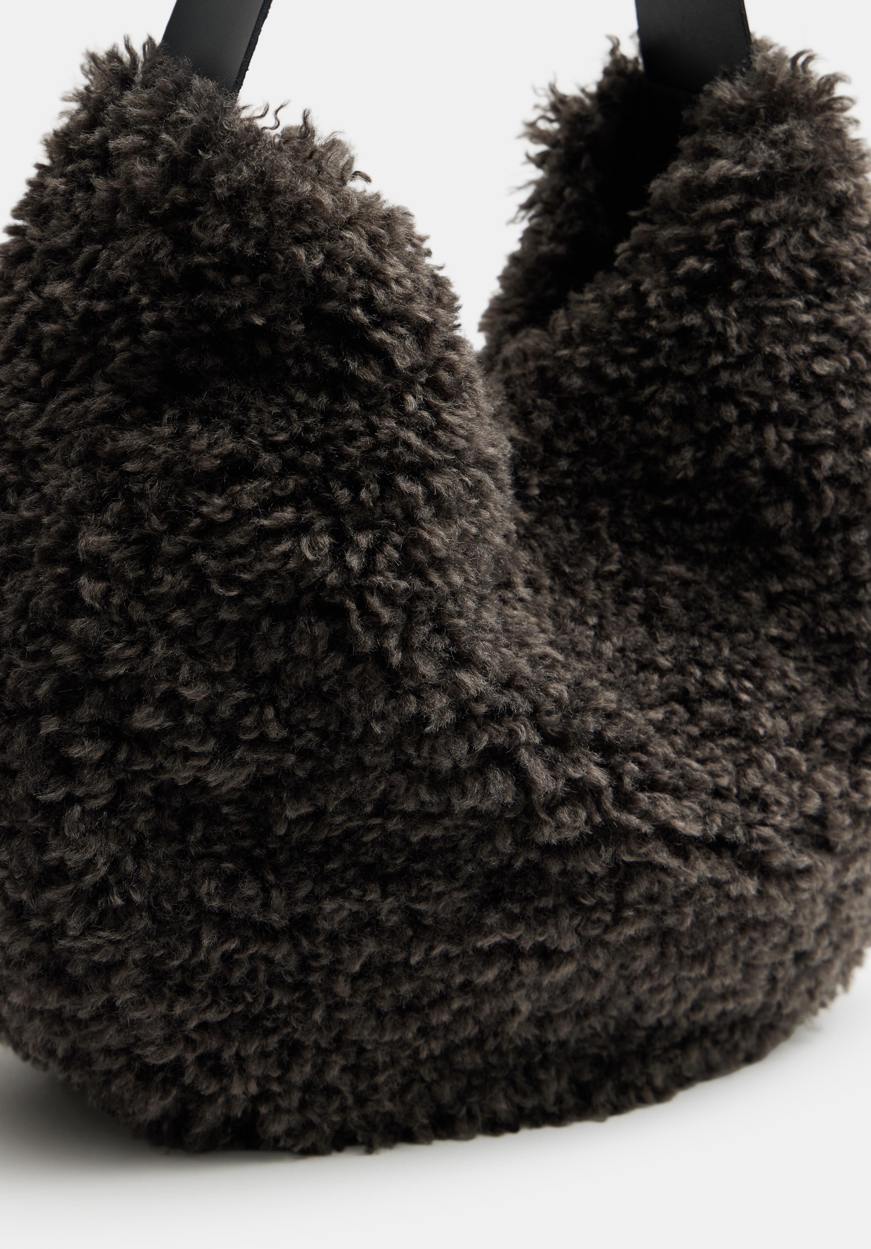 Helen Moore Faux Fur Slouch Bag Charcoal Grey hush