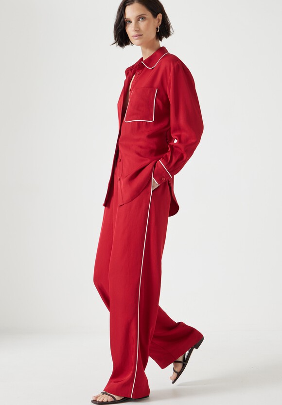 Carys Piping Detail Wide Leg Trousers
