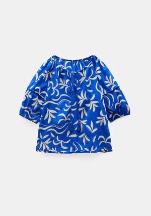 Printed Balloon Sleeve Blouse