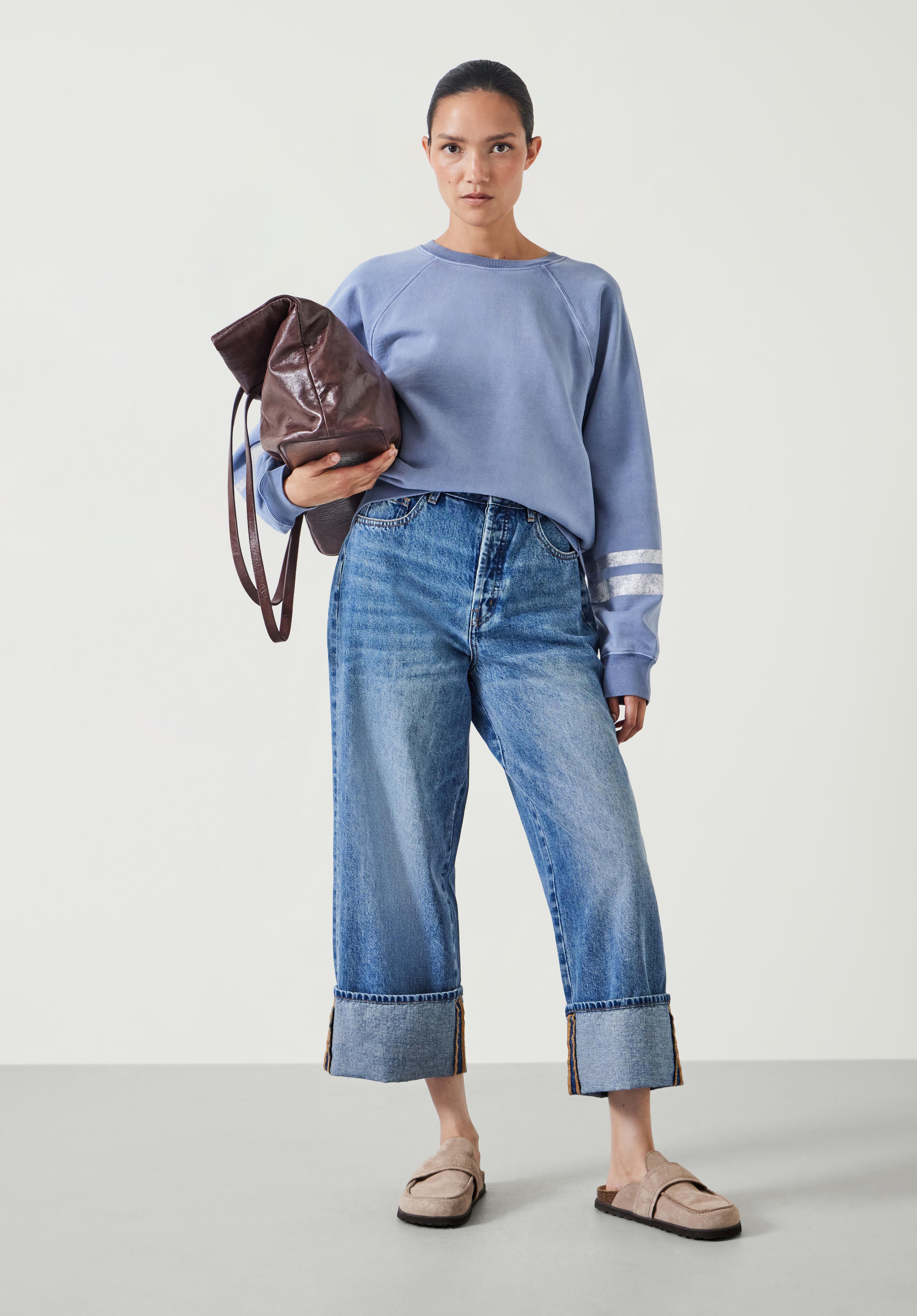 Gemma Foil Stripe Sweatshirt Dusty Blue hush