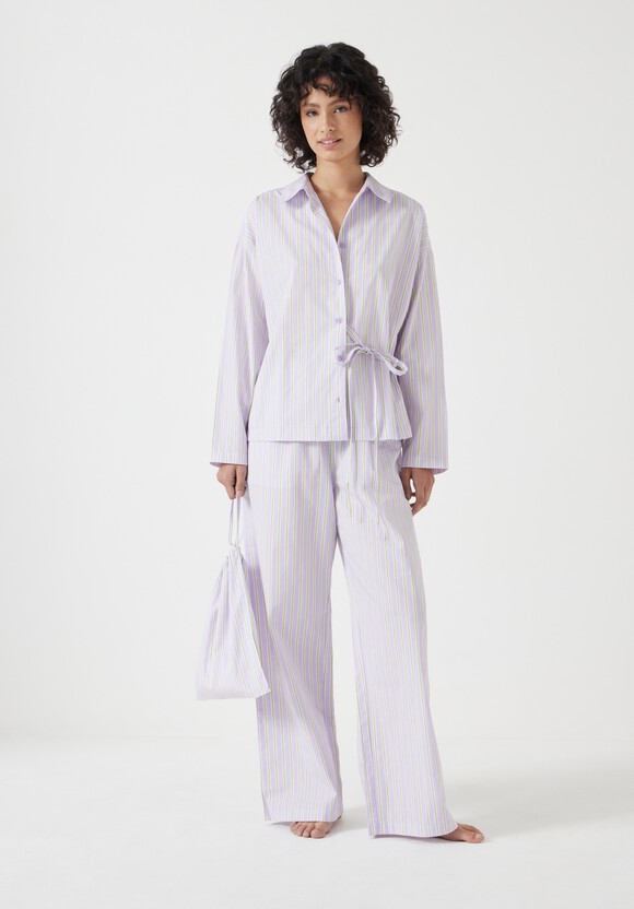 Cotton Poplin Stripe Trouser Pyjamas Set