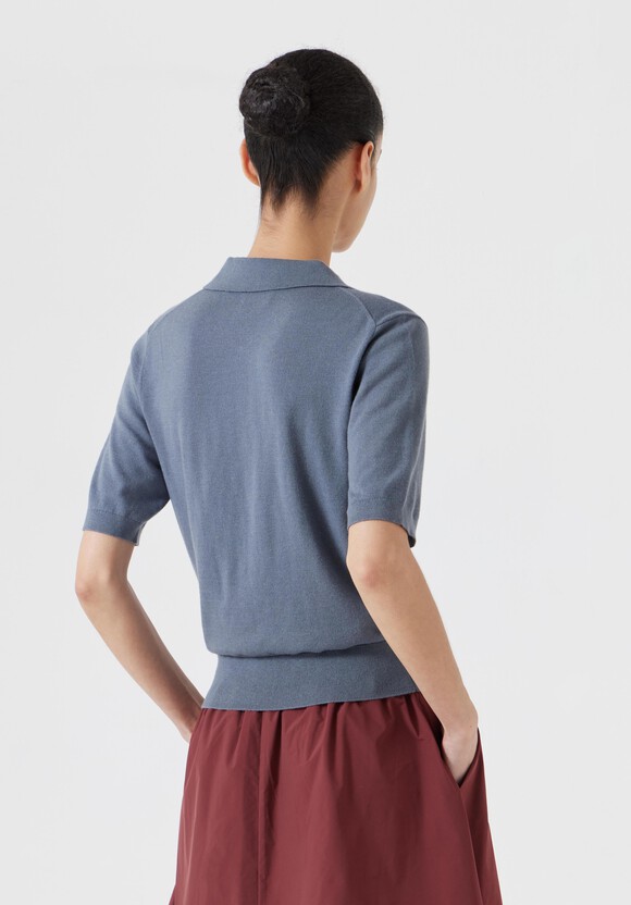 Fine Knit Short Sleeve Polo Top