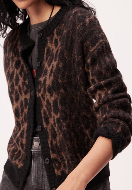 Crew Neck Animal Jacquard Cardigan with Mohair