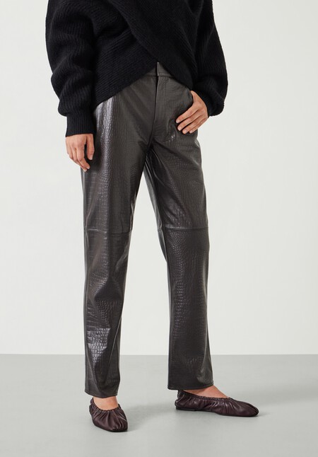 Crocodile Embossed Leather Trousers
