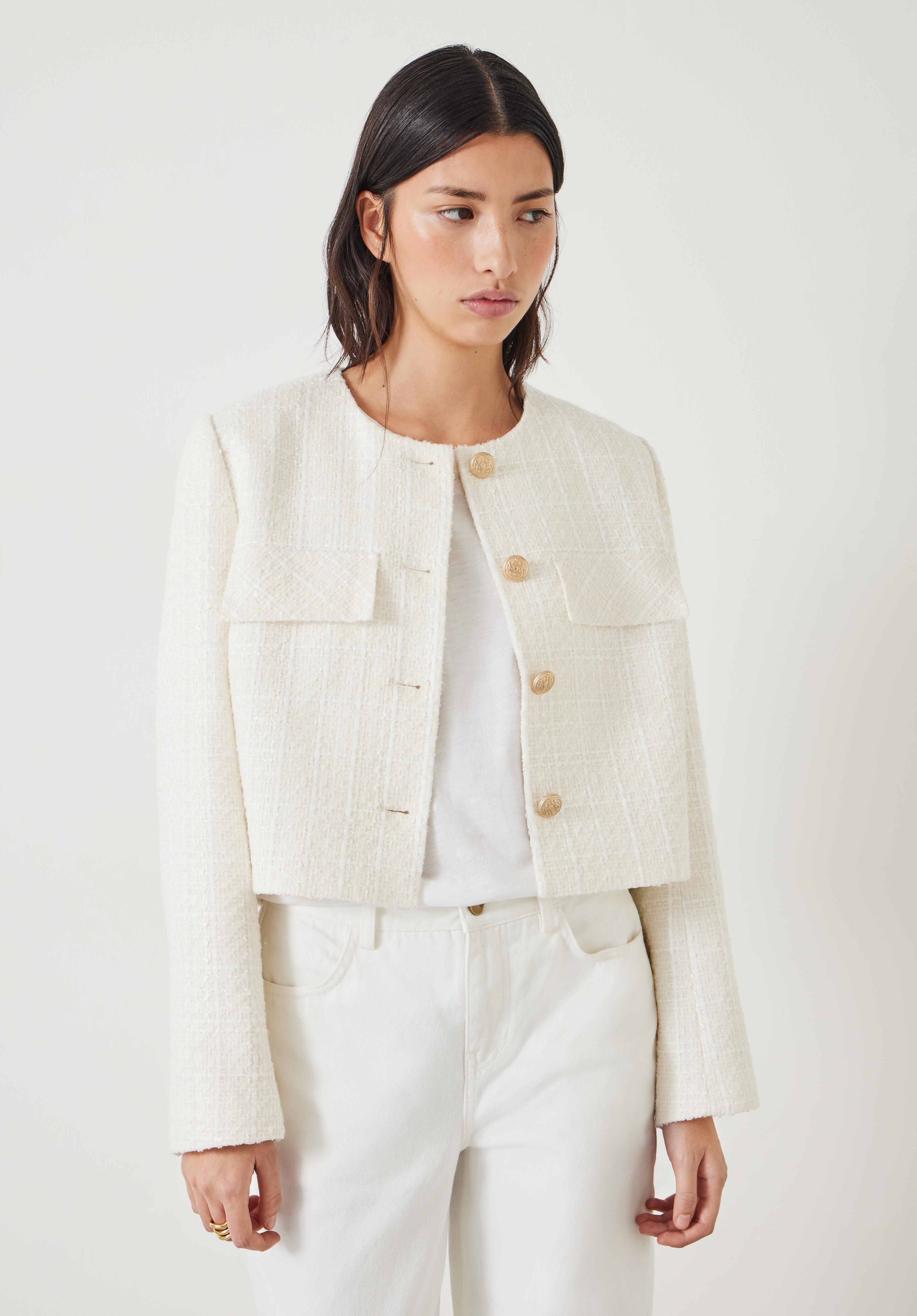 White boucle blazer discount