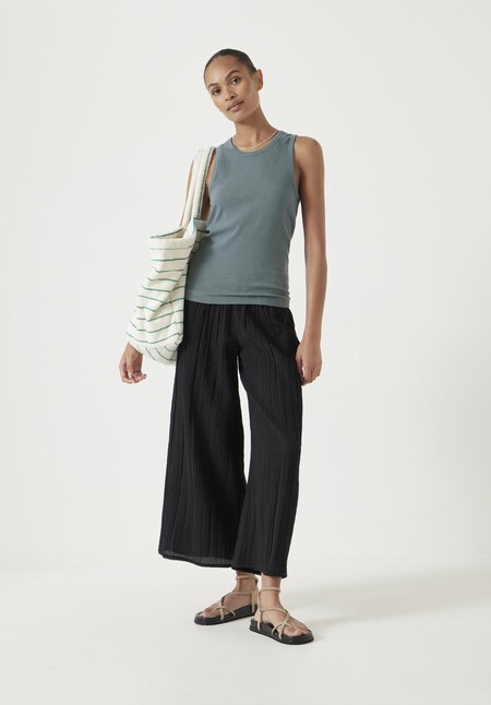 Crinkle Wide Leg Cropped Trousers