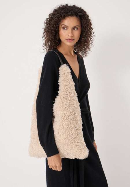 Faux Sheepskin Slouchy Tote Bag