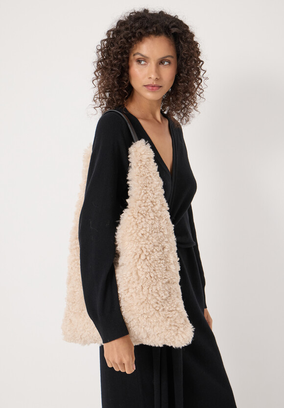 Faux Sheepskin Slouchy Tote Bag