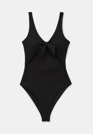 Tie Front Texture Swimsuit
