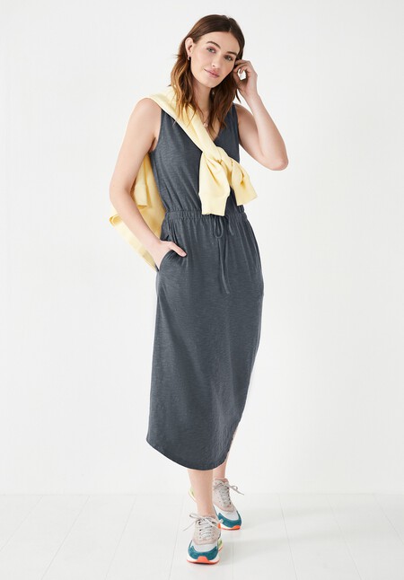V-Neck Midi Jersey Dress