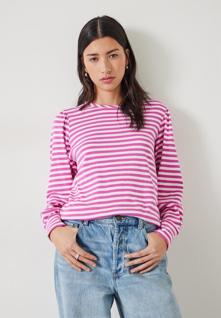 Emily Cotton Striped Puff Sleeve Top