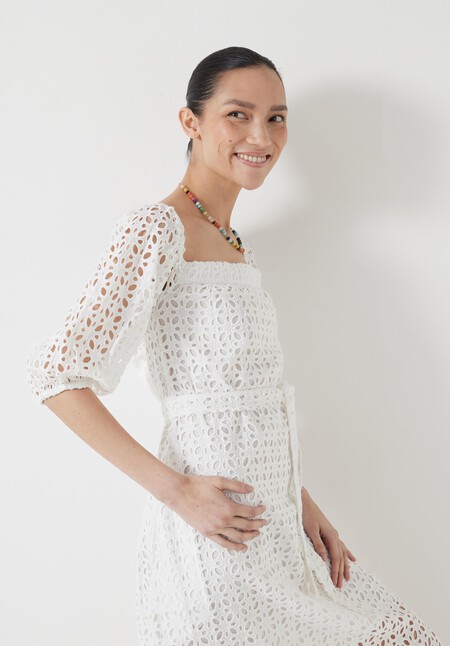 Broderie Off Shoulder Midi Dress