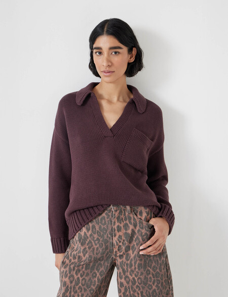 Knitted Cotton Rugby Jumper With Pocket