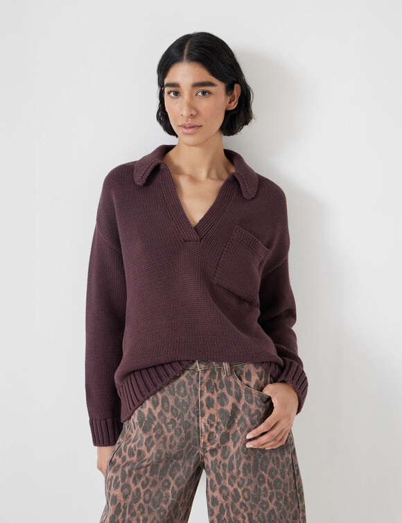 Knitted Cotton Rugby Jumper With Pocket