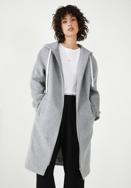 Avia Hooded Wool-Blend Coat, Grey Marl