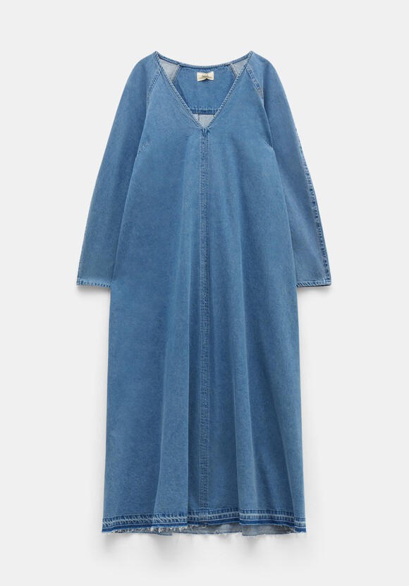 Marina V-Neck Denim Maxi Dress | Mid Authentic Blue | hush