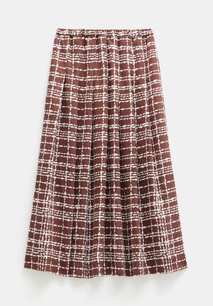Satin Twill Pleated Midi Skirt