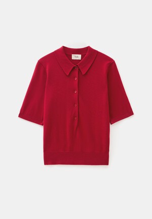 Fine Knit Short Sleeve Polo Top