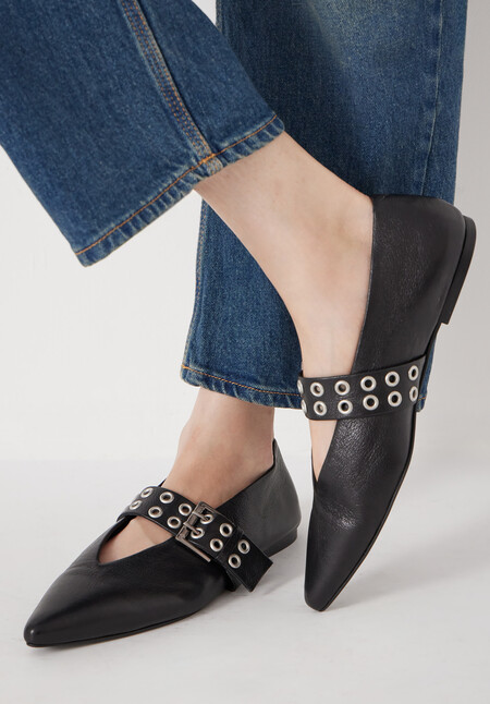 Buckled Leather Ballerina Flats