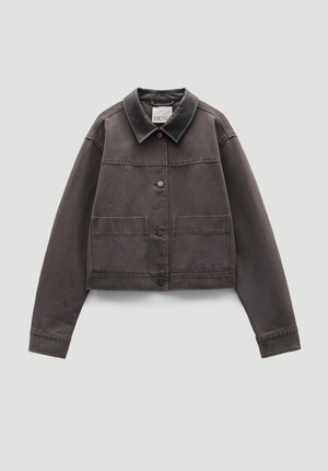 Leather Collar Cropped Jacket